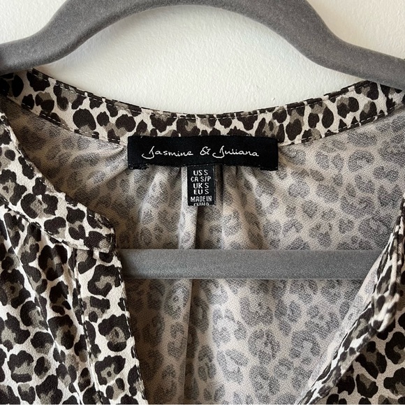 Jasmine & Juliana Leopard Print tunic top small animal print 3/4 sleeve blouse - Picture 2 of 11